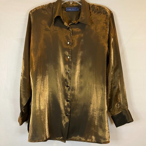 Vintage Karen Scott II Iridescent Bronze / Brown Blouse Size 1X - Picture 3 of 12